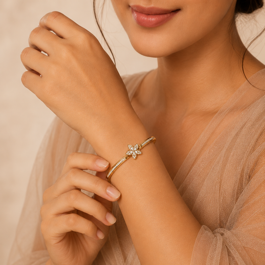 Golden Blossom Bangle Bracelet