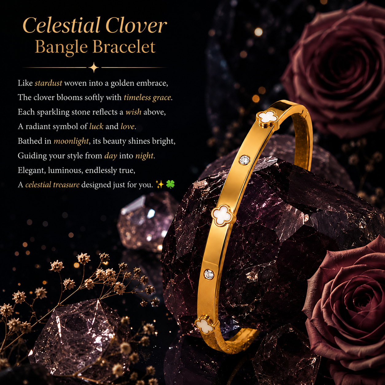 Celestial Clover Bangle Bracelet