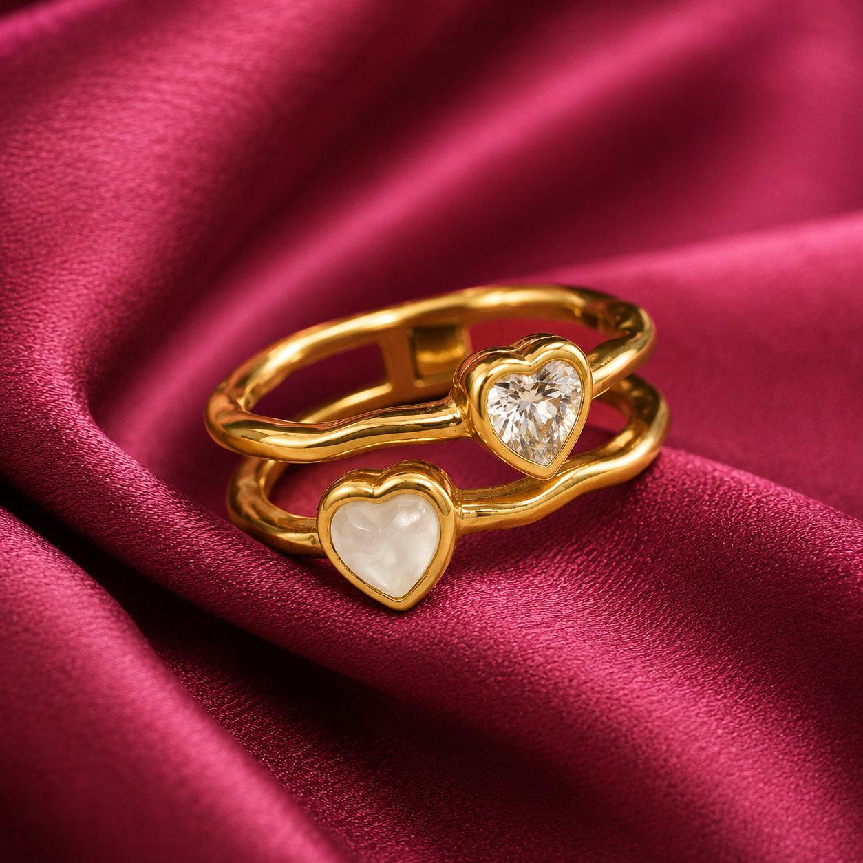 Twin Heart Embrace Ring