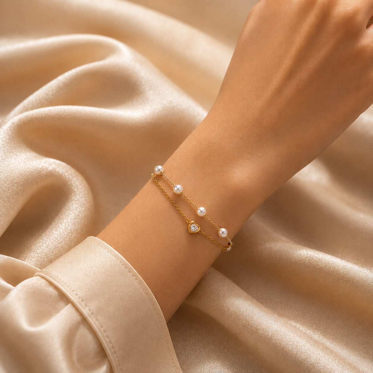 Starlit Pearl Heart Bracelet