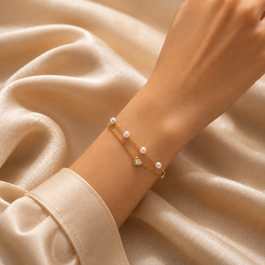 Starlit Pearl Heart Bracelet